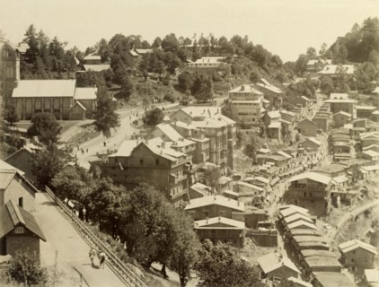 View over Murree, Pakistan. Hilltop view over Murree, showing the awnings and crowds of a busy