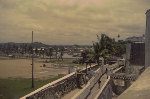 Elmina Castle and St Jago Fort. View from the walls of Elmina Castle looking towards St Jago Fort.