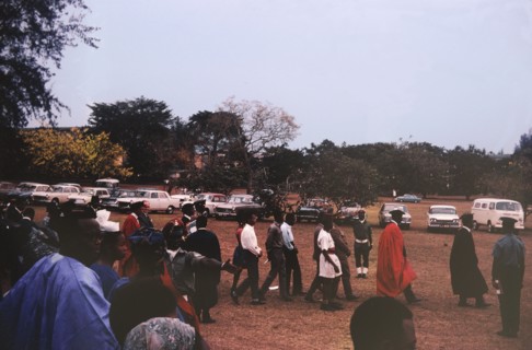 Funeral of Professor Brown. A procession of mourners comprising academic university staff attend