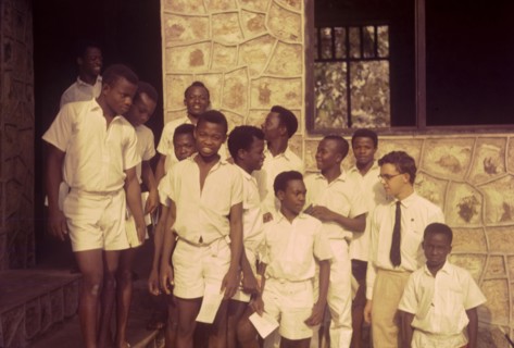 Schoolboys after a bible class. Uniformed boys from a Church of Nigeria school, pictured outside