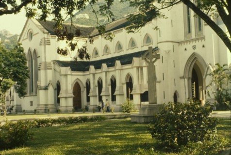 St John's Cathedral, Hong Kong. View from a leafy churchyard of St John's Cathedral. Hong Kong,