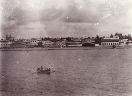 Zanzibar from the sea. View from the sea of the coastline and city of Zanzibar. Zanzibar