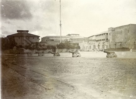 Inside the fort. Mounted cannons inside a fortified complex identified only as 'the fort'. Probably