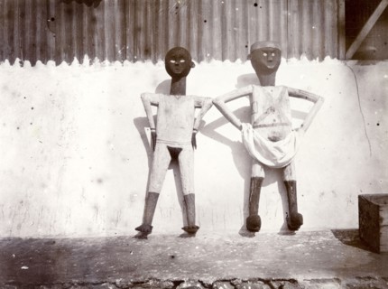 Anti-German spirit figurines. The two wooden figurines, both with hands on hips and one with a