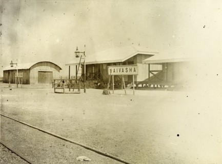 Naivasha railway station. The empty platform at Naivasha railway station. Naivasha, British East