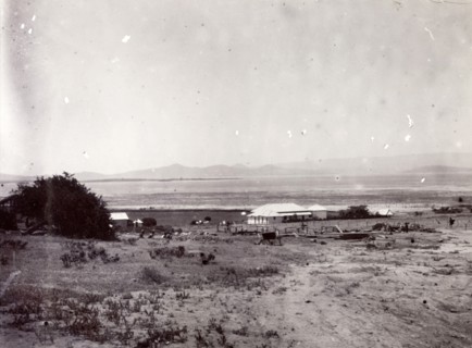 Settlement at Naivasha. View over the Kenyan plains showing a village settlement at Navaisha.