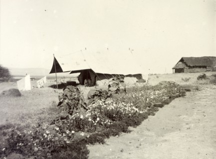 Frederick Stanbury's tent. Frederick Stanbury's tent, pitched by a roadside near to a large