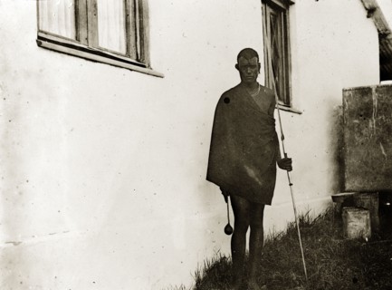 Kenyan 'hunter', Nairobi. Portrait of a traditionally dressed Kenyan man, originally identified as