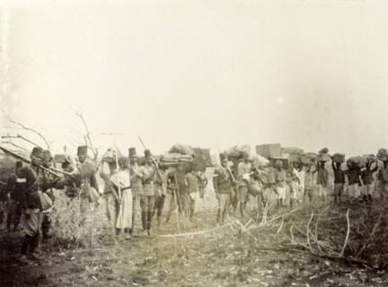 Frederick Stanbury's porters. Frederick Stanbury's porters and servants wait in line holding