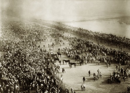 Kumbh Mela, Allahabad. Overhead view of the procession of fakirs, or Hindu holy men, at the Kumbh