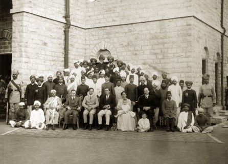 Bank of Bengal staff. Group portrait of European and Indian office staff, peons and guards,