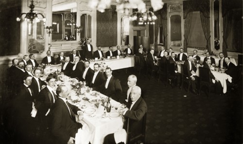 Bank of Bengal Dinner Club. Group portrait of the fourth annual dinner of the Bank of Bengal Dinner