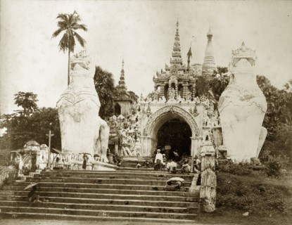 The entrance to Shwe Dagon Pagoda. The main, southern entrance to the Buddist shrine of Shwe Dagon