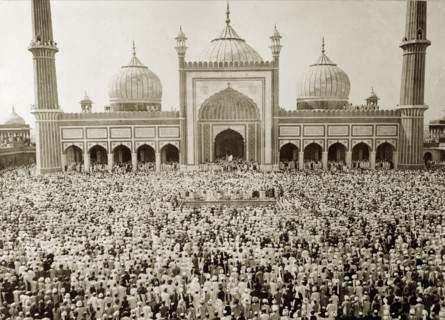 Muslims at the Jama Masjid, Delhi. Thousands of Muslims gather outside the Jama Masjid, the largest