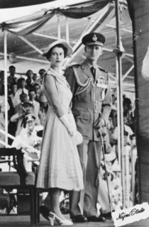 Queen Elizabeth II and the Duke of Edinburgh in Aden, 1954. Queen Elizabeth II and the Duke of