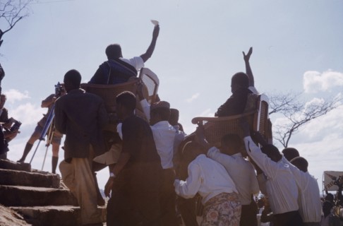 Kenneth Kaunda arriving at United National Independence Party rally. Kenneth Kaunda (born 1924),
