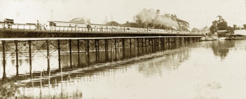 Denton Bridge, Nigeria. A steam train crosses the river over Denton Bridge. Ebute-Metta, Nigeria,