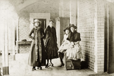 Rollerskating at 'Wyalla'. Prunella (Prue) Brodribb and other members of the Brodribb family pose