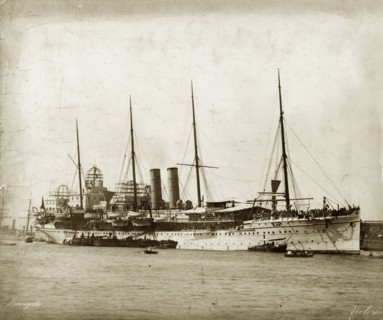 SS Victoria' in the Suez Canal. The 'SS Victoria' in the Suez Canal. Suez, Egypt, 1897. Suez, Suez,