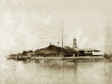 Entrance to the Suez Canal. Entrance to the Suez Canal. Suez, Egypt, circa 1890. Suez, Suez, Egypt,