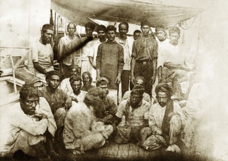 Survivors of the crew from SS Aden. Members of the Asian crew from SS Aden pictured on the deck of