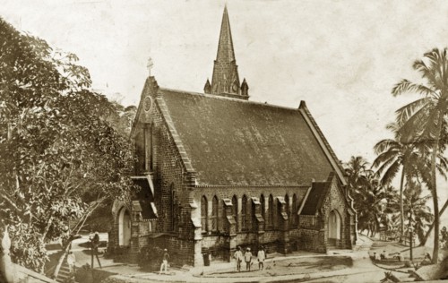 Christ Church, Ross Island. Exterior shot of Christ Church. Ross Island, India, circa 1900. Ross