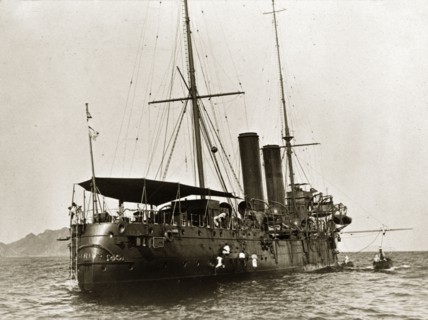 HMS 'Sirius' at sea. HMS 'Sirius', a naval steamer belonging to the Persian Gulf Operations Fleet.