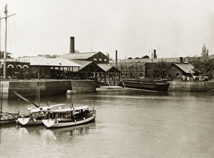 RIMS dockyard in Bombay. Boats moored in the harbour of a government dockyard belonging to the