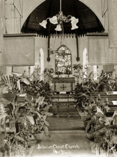 Christ Church, Ross Island. Interior shot of the altar inside Christ Church, profusely decorated