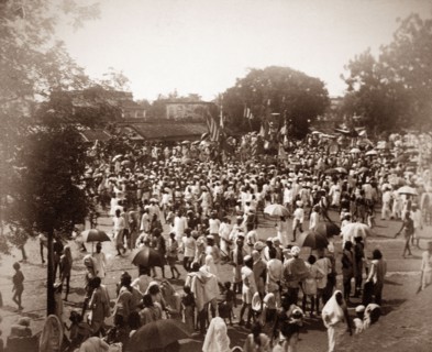 A parade in Bengal. A religious parade, possibly a Muharram procession. Bengal, India, circa 1890.,