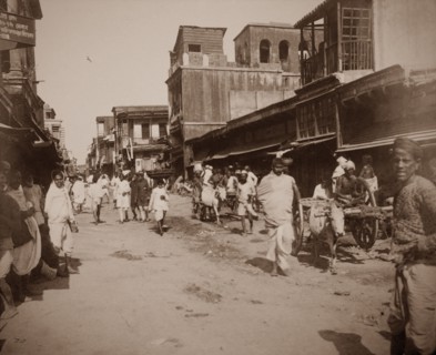 Street scene, India. Street scene in a town. Probably Bengal, India, circa 1890. India, Southern