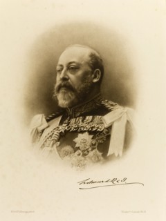 King Edward VII, circa 1902. Head and shoulders portrait of King Edward VII (1841-1910) of England.