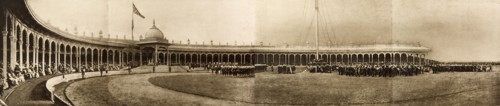 King Edward VII's Coronation Durbar, 1903. Panoramic view of a circular pavilion and arena, packed
