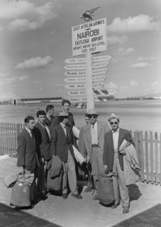French athletics team. Members of a French athletics team pose beneath a signpost on their arrival
