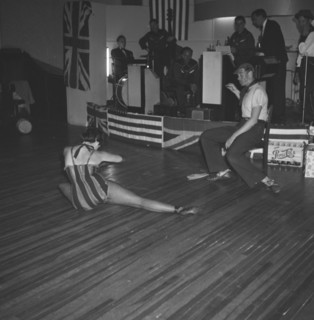 Pam and Hal dancing. Two dancers identified as Pam and Hal, perform at the cabaret of a square