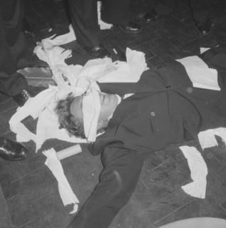 Rugby team antics. A victim of rugby team antics at the Mogambo Club lies spread-eagled on the