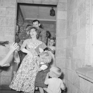 Silver-McPherson wedding. The newlywed Silver-McPherson couple attempt to depart for their