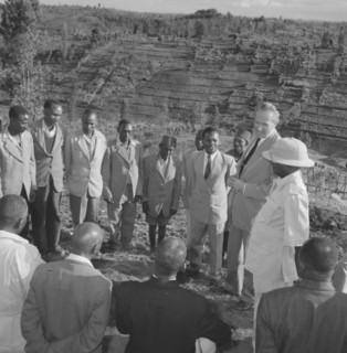 Lennox-Boyd visits Fort Hall. Alan Tindal Lennox-Boyd (1904-1983) meets Kenyan elders of the Fort