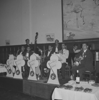 Band at the Northern Counties dance. An eight-piece band performs at the Northern Counties dance,