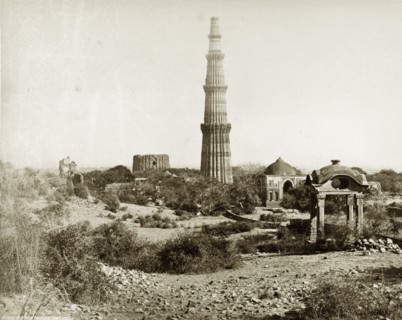 Qutb Minar, circa 1880. View of the Qutb Minar, one of the greatest monuments of Islamic