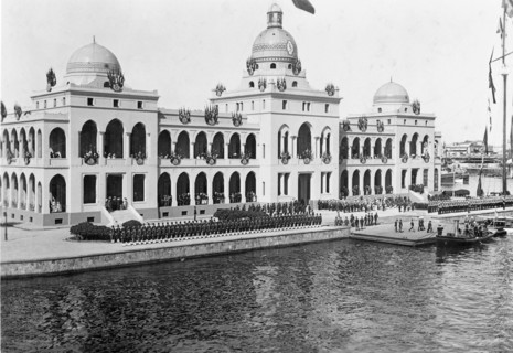 Inspecting the Guard of Honour. King George V and Abbas Hilmi, the Khedive of Egypt, return to the