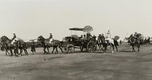 The royal couple leave for the Coronation Durbar. King George V (r.1910-36) and Queen Mary leave