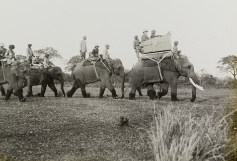 King George V leads the way. A royal hunting party, led by King George V (r.1910-36), rides through
