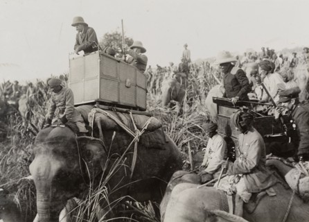 King George V on a hunt. King George V (r.1910-36) leans from the howdah on the back of his