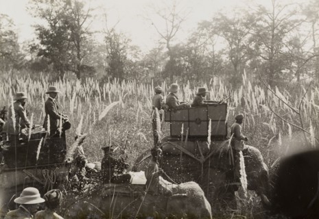 A royal hunt in the evening sunlight. King George V (r.1910-36) and his royal hunting party trek