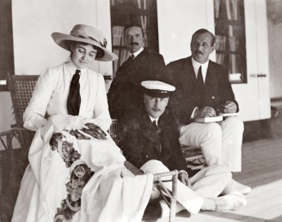 Princess Patricia on the S.S. Balmoral. Accompanied by three men from the royal entourage, Princess