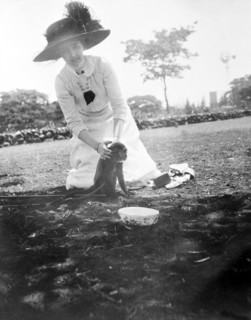 Princess Patricia with a chained monkey. Princess Patricia, the Duke of Connaught's daughter,