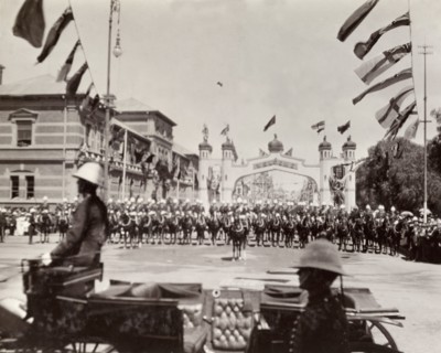 Cavalry parade for the Duke of Connaught. A British cavalry regiment lines up for a parade held in