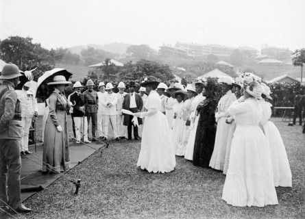 African women at a royal reception. The Duchess of Connaught addresses a group of local African