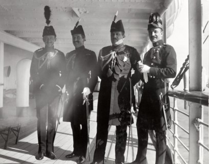 British officers aboard the S.S. Balmoral Castle. Four high-ranking British officers in full
